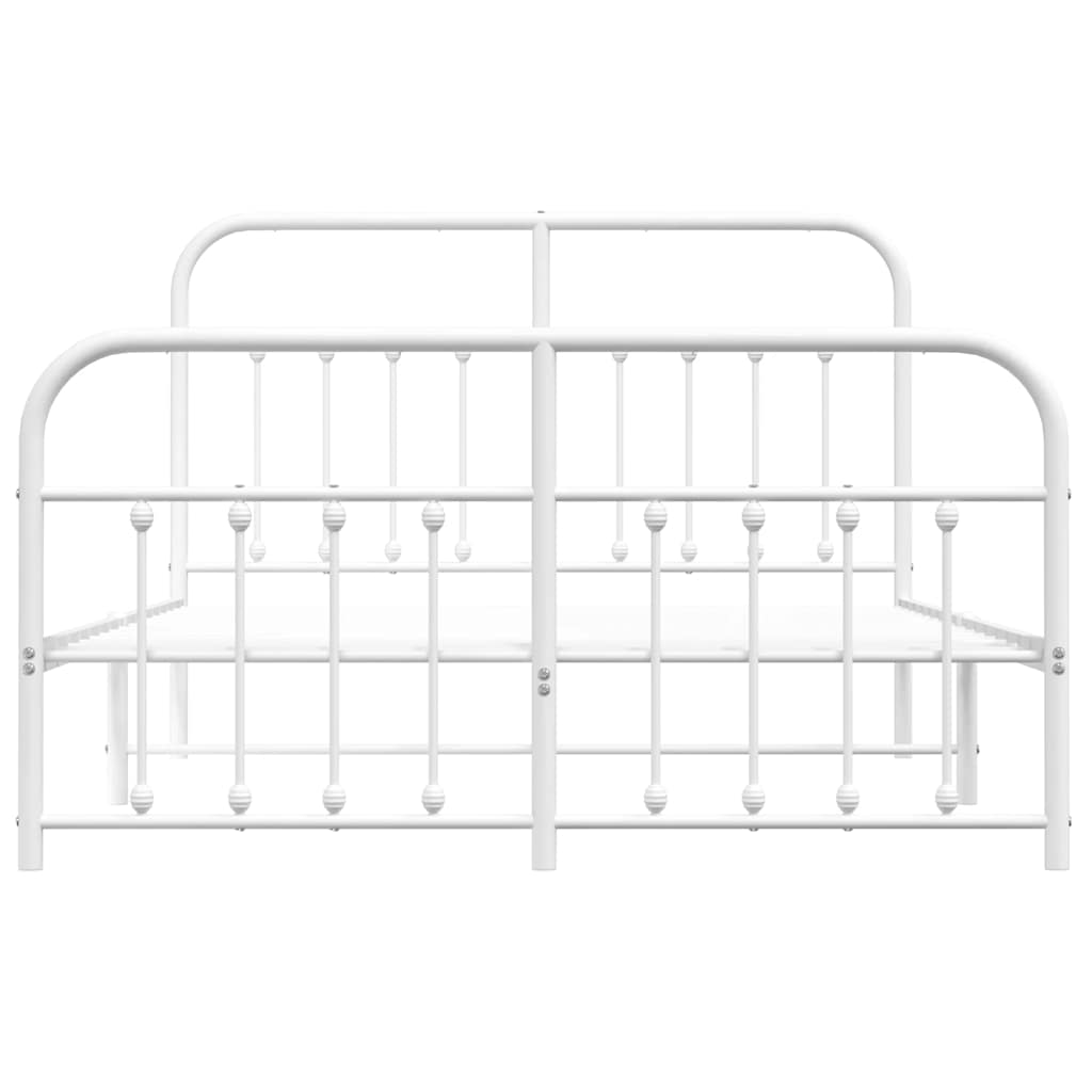 White Metal Bed Frame with Footboard, 150x200cm, Sturdy Design