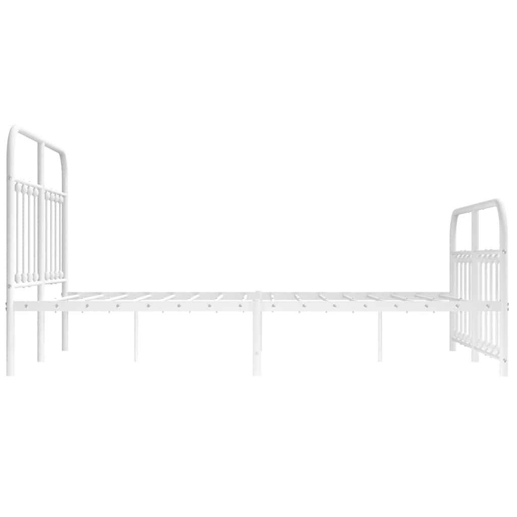 White Metal Bed Frame with Footboard, 150x200cm, Sturdy Design