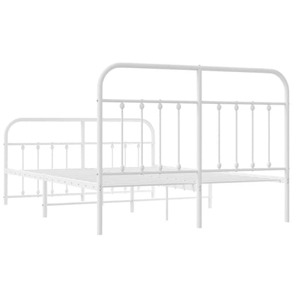 White Metal Bed Frame with Footboard, 150x200cm, Sturdy Design