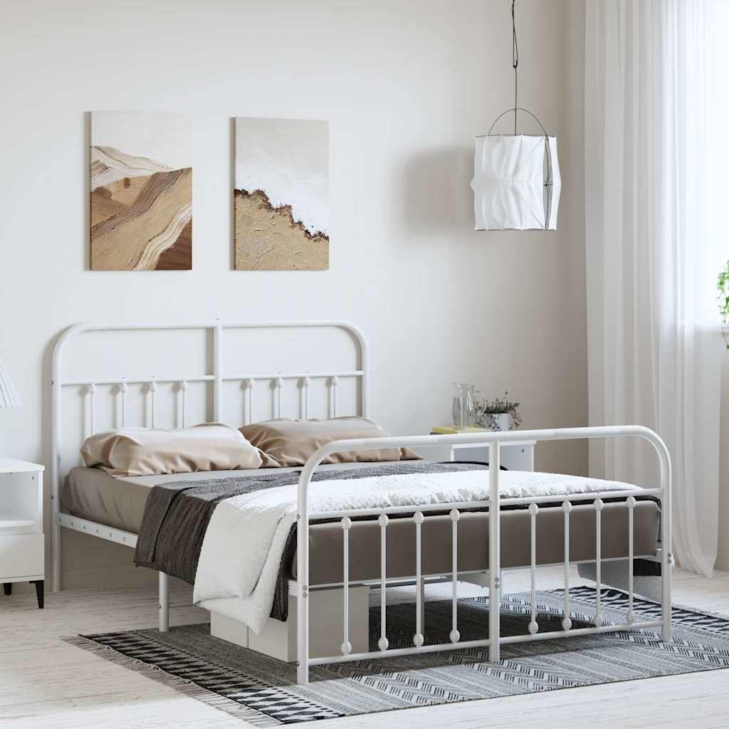 White Metal Bed Frame with Footboard, 150x200cm, Sturdy Design