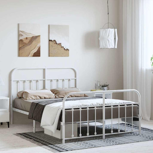 White Metal Bed Frame with Footboard, 150x200cm, Sturdy Design