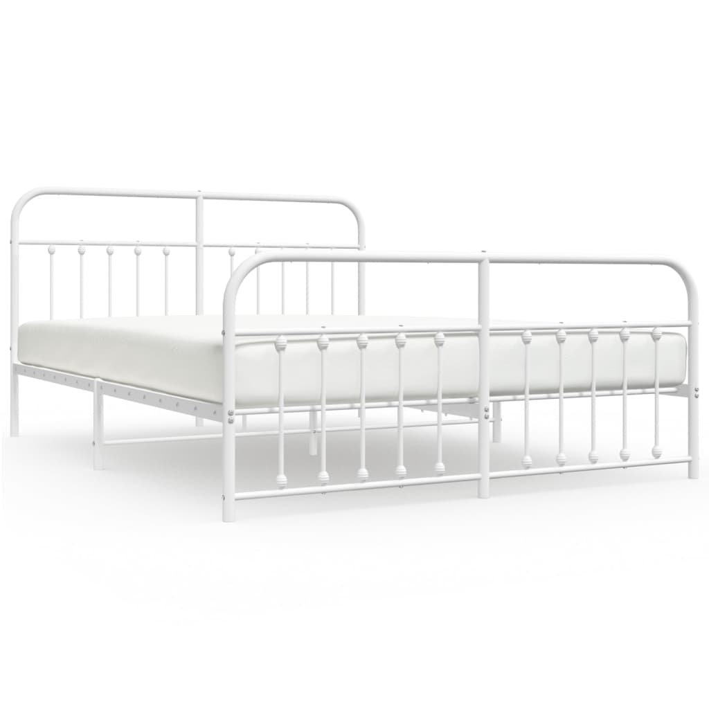 White Metal Bed Frame 160x200cm with Footboard - No Mattress Included