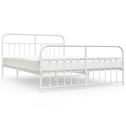 White Metal Bed Frame 160x200cm with Footboard - No Mattress Included