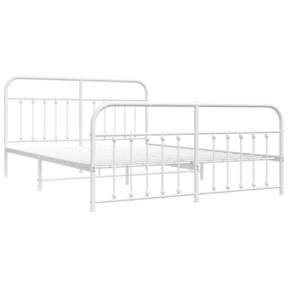 White Metal Bed Frame 160x200cm with Footboard - No Mattress Included