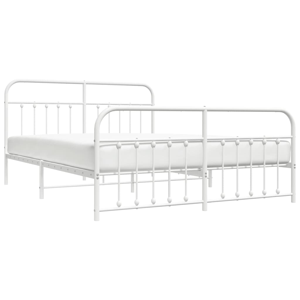White Metal Bed Frame 160x200cm with Footboard - No Mattress Included