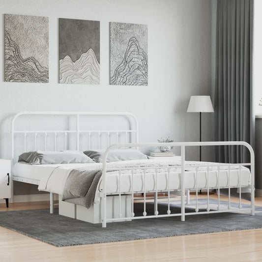 White Metal Bed Frame 160x200cm with Footboard - No Mattress Included