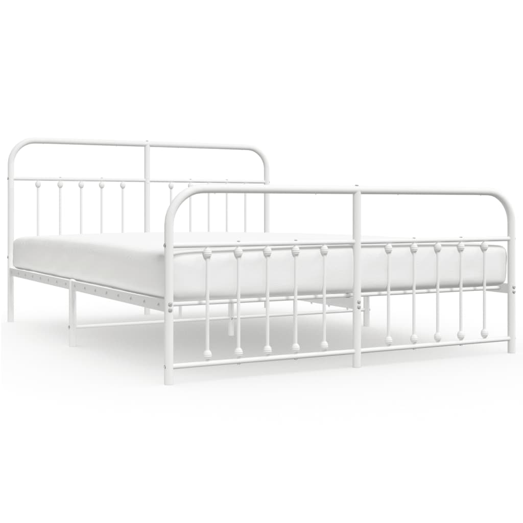 White Metal Bed Frame with Footboard 180x200cm - No Mattress