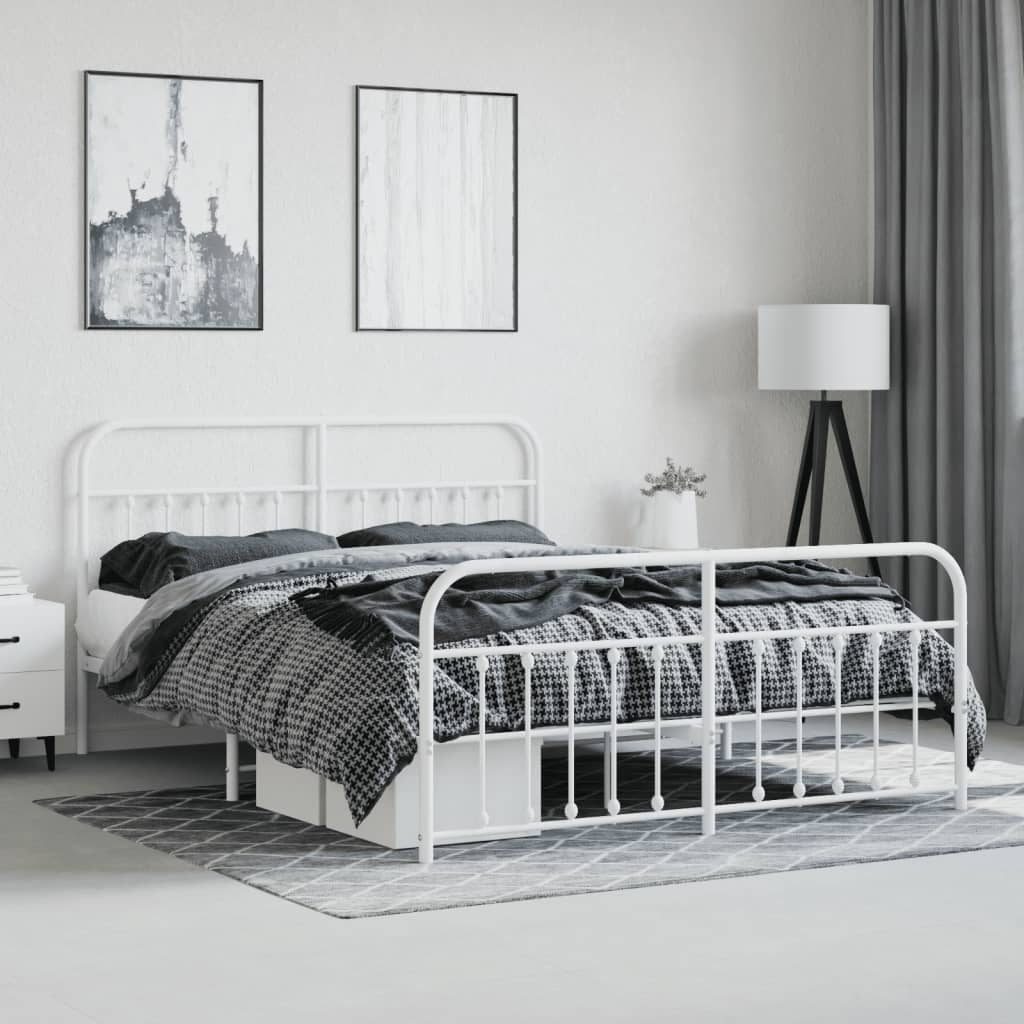 White Metal Bed Frame with Footboard 180x200cm - No Mattress