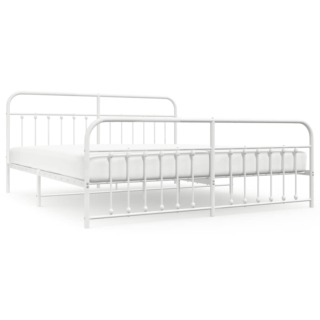 White Metal Bed Frame with Footboard 193x203cm - No Mattress