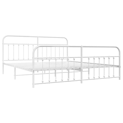 White Metal Bed Frame with Footboard 193x203cm - No Mattress