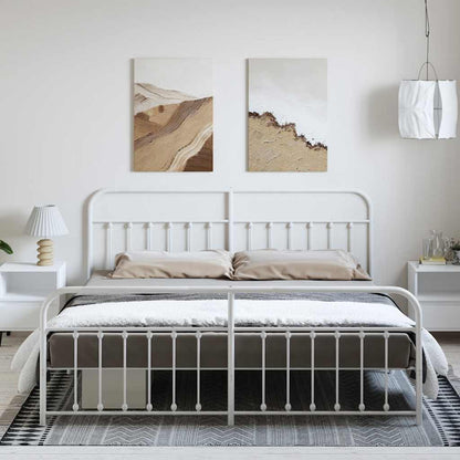 White Metal Bed Frame with Footboard 193x203cm - No Mattress