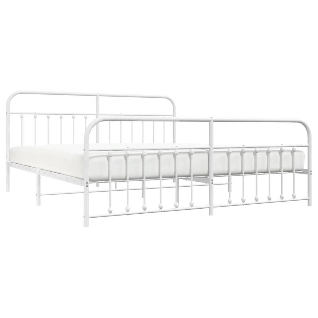 White Metal Bed Frame with Footboard 193x203cm - No Mattress