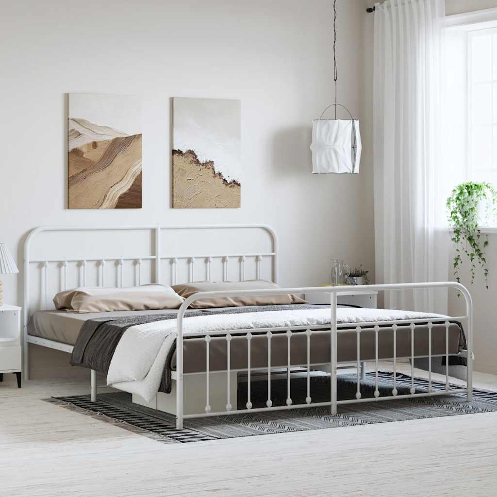 White Metal Bed Frame with Footboard 193x203cm - No Mattress