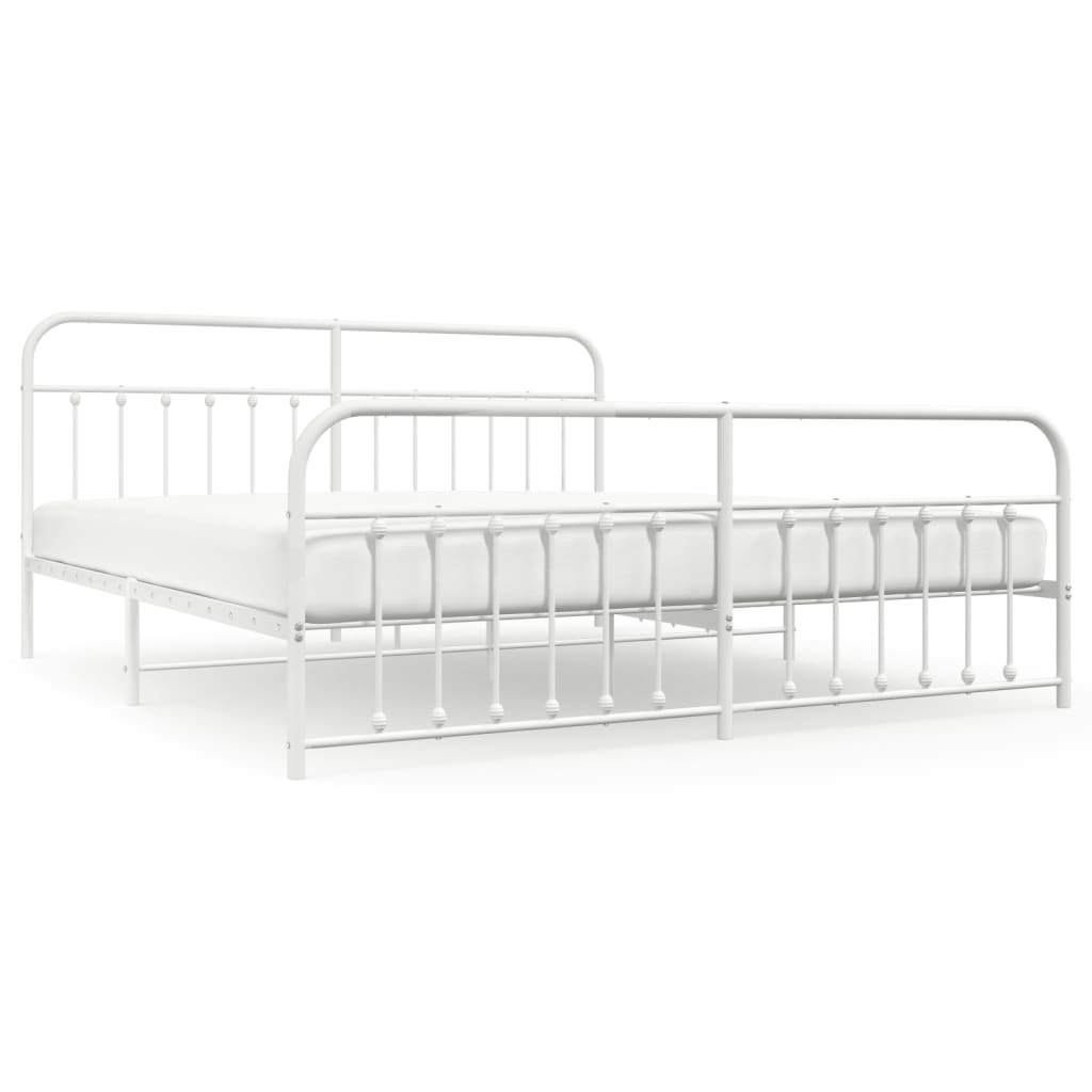 White Metal Bed Frame with Footboard, 200x200cm - No Mattress Included