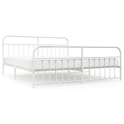 White Metal Bed Frame with Footboard, 200x200cm - No Mattress Included