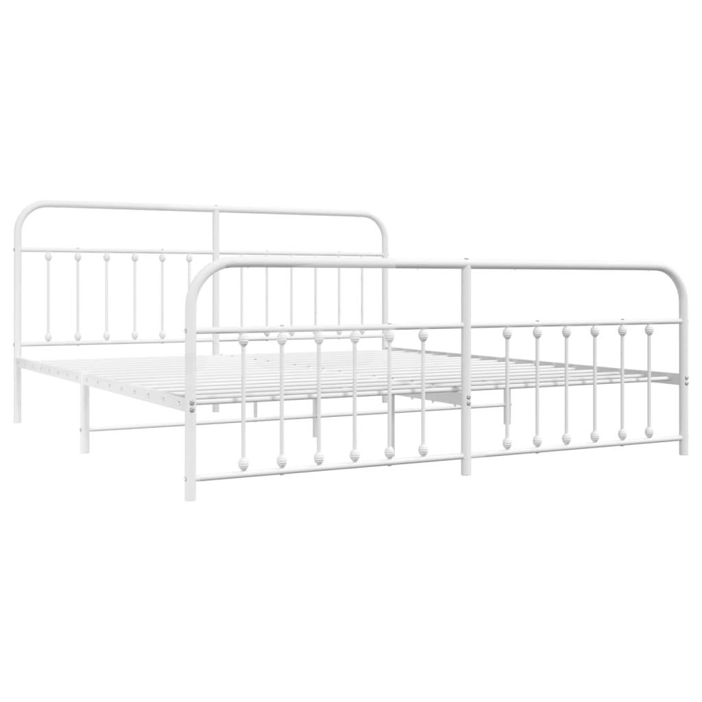 White Metal Bed Frame with Footboard, 200x200cm - No Mattress Included