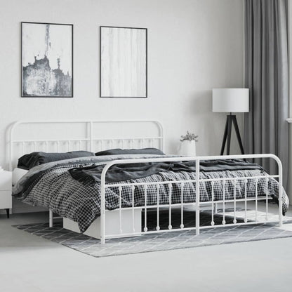 White Metal Bed Frame with Footboard, 200x200cm - No Mattress Included