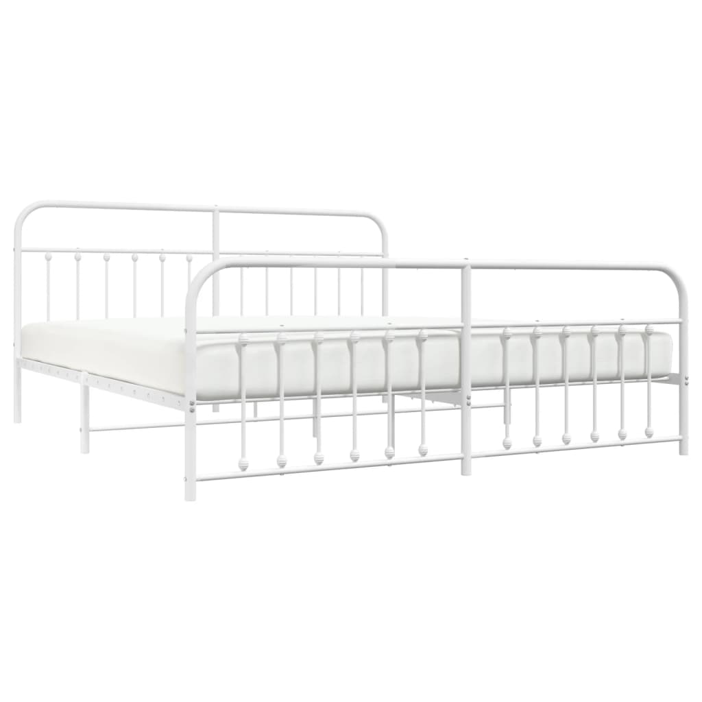 White Metal Bed Frame with Footboard, 200x200cm - No Mattress Included