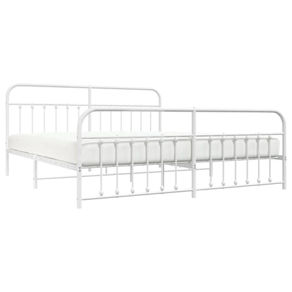 White Metal Bed Frame with Footboard, 200x200cm - No Mattress Included