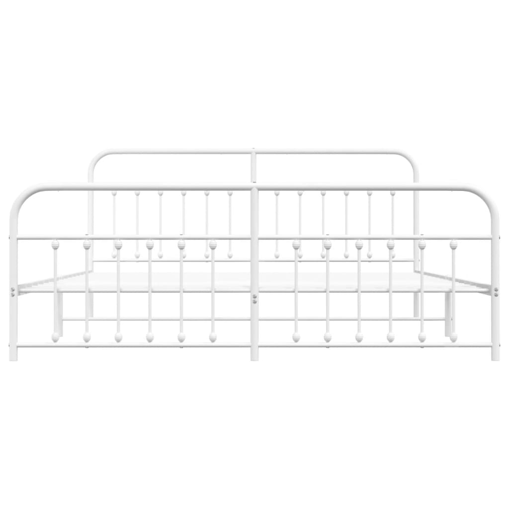 White Metal Bed Frame with Footboard, 200x200cm - No Mattress Included