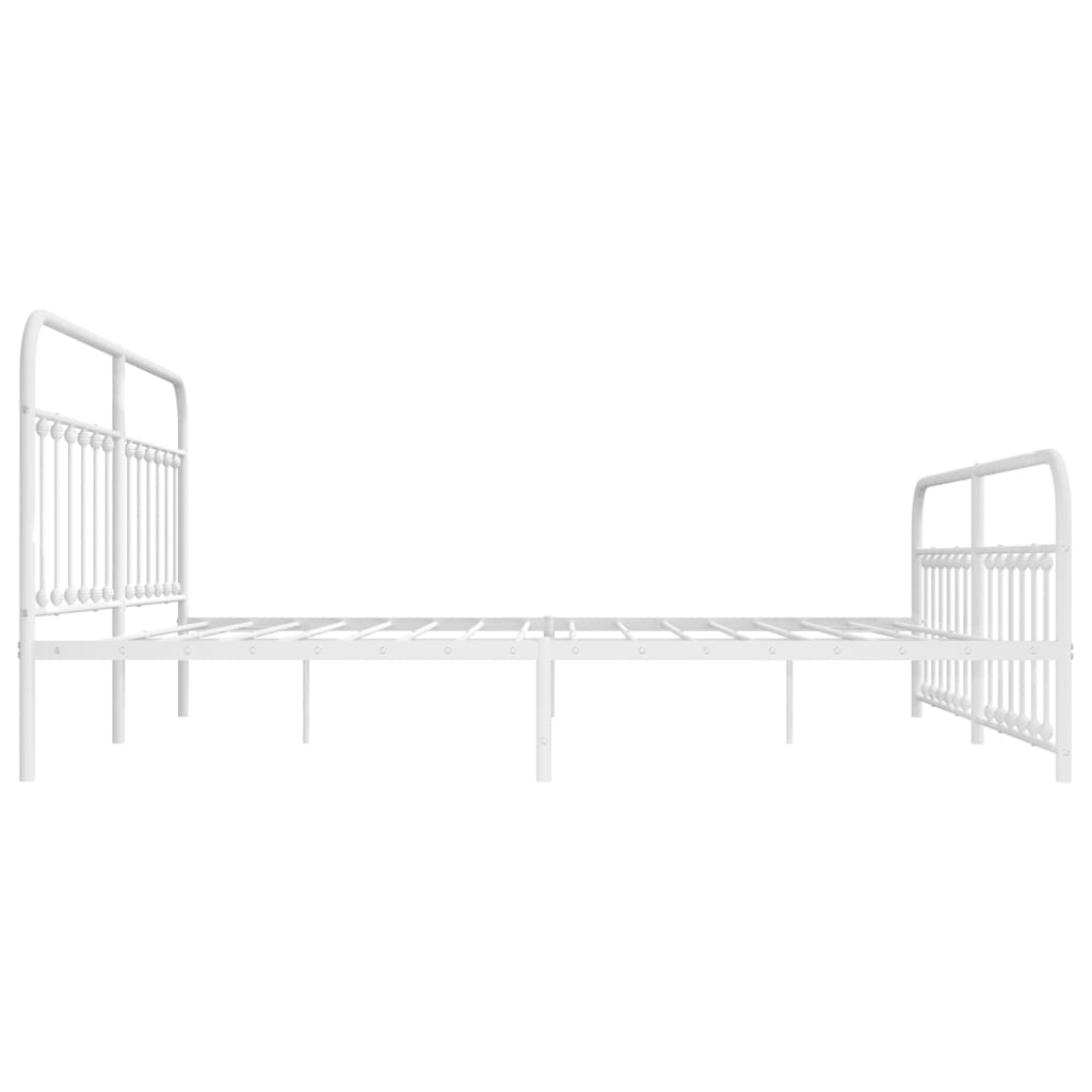 White Metal Bed Frame with Footboard, 200x200cm - No Mattress Included
