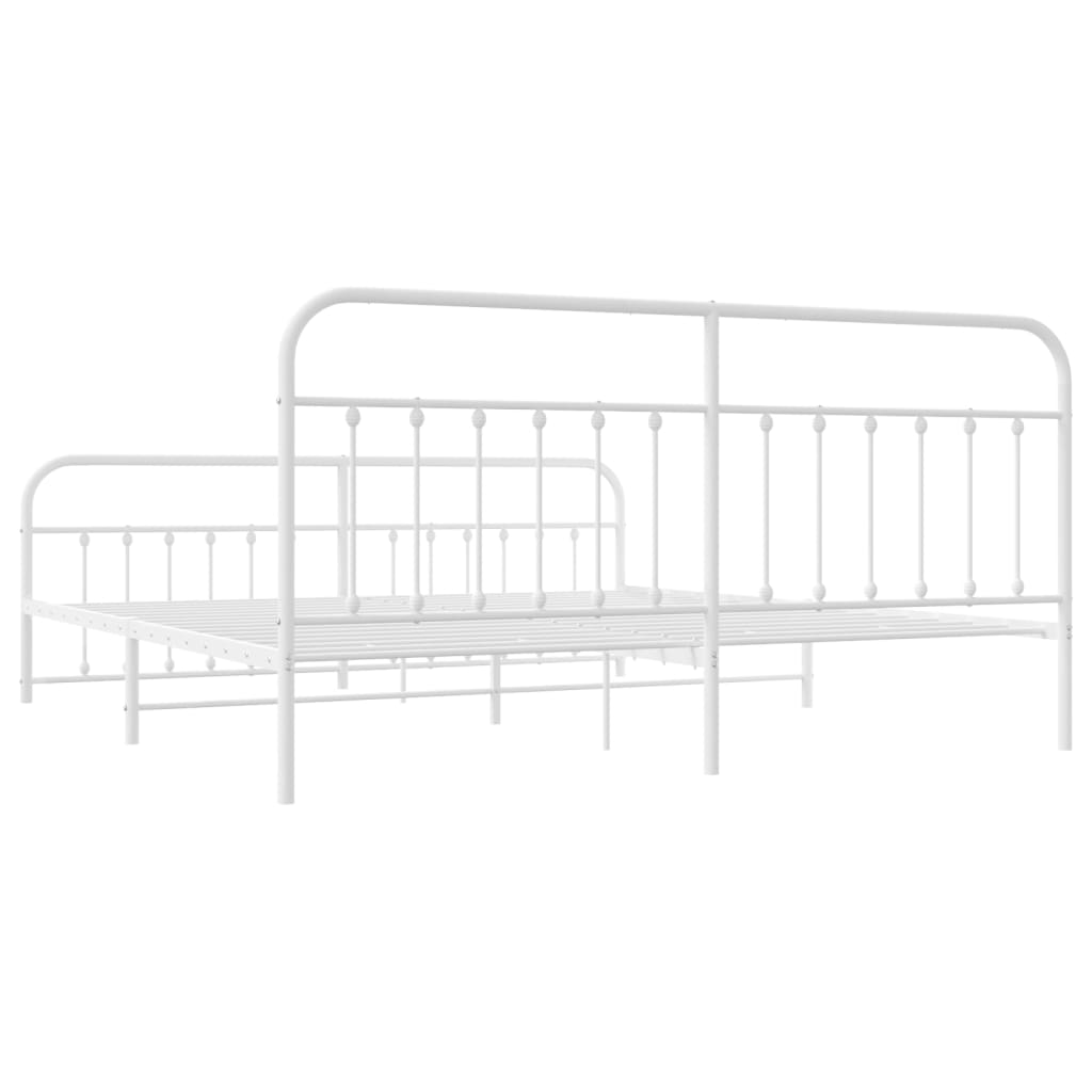 White Metal Bed Frame with Footboard, 200x200cm - No Mattress Included