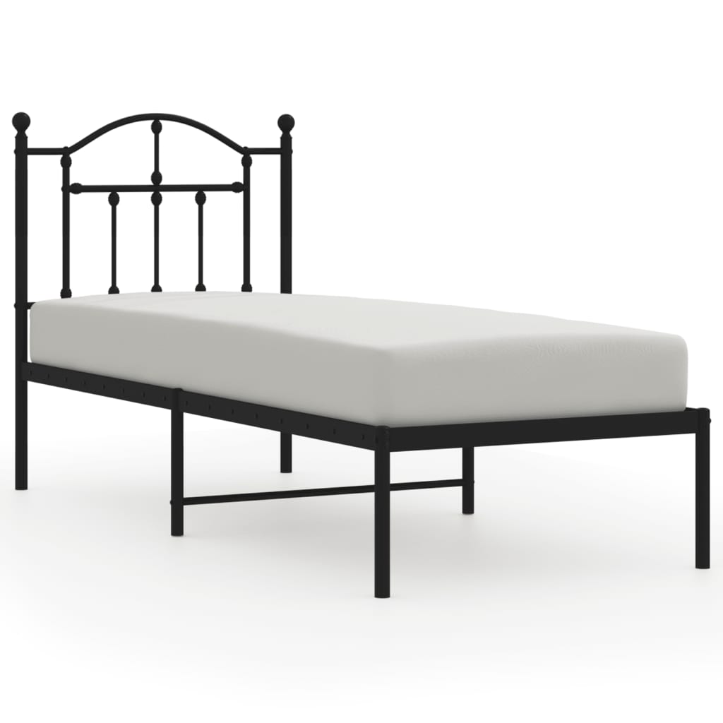 Sleek Black Metal Bed Frame with Headboard - 75x190cm