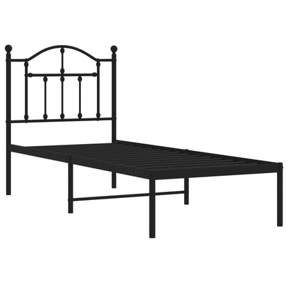 Sleek Black Metal Bed Frame with Headboard - 75x190cm