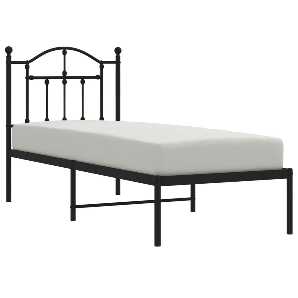 Sleek Black Metal Bed Frame with Headboard - 75x190cm