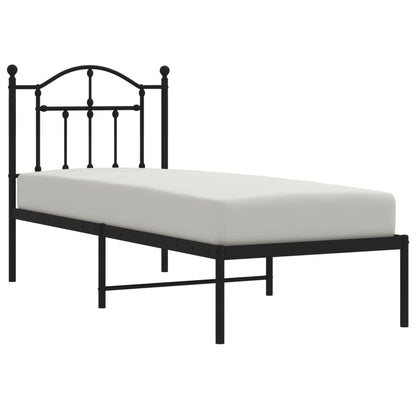 Sleek Black Metal Bed Frame with Headboard - 75x190cm