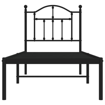 Sleek Black Metal Bed Frame with Headboard - 75x190cm