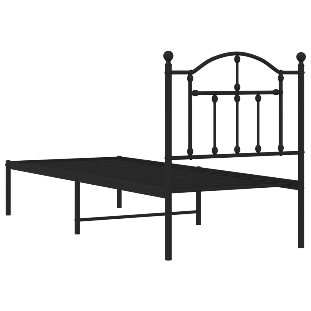 Sleek Black Metal Bed Frame with Headboard - 75x190cm