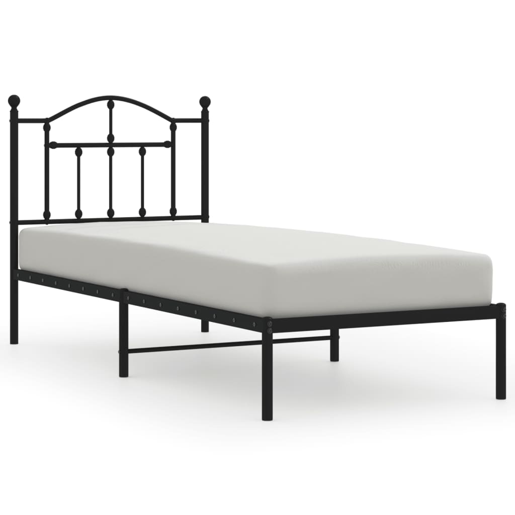 Black Metal Bed Frame with Headboard 80x200cm - Durable Design