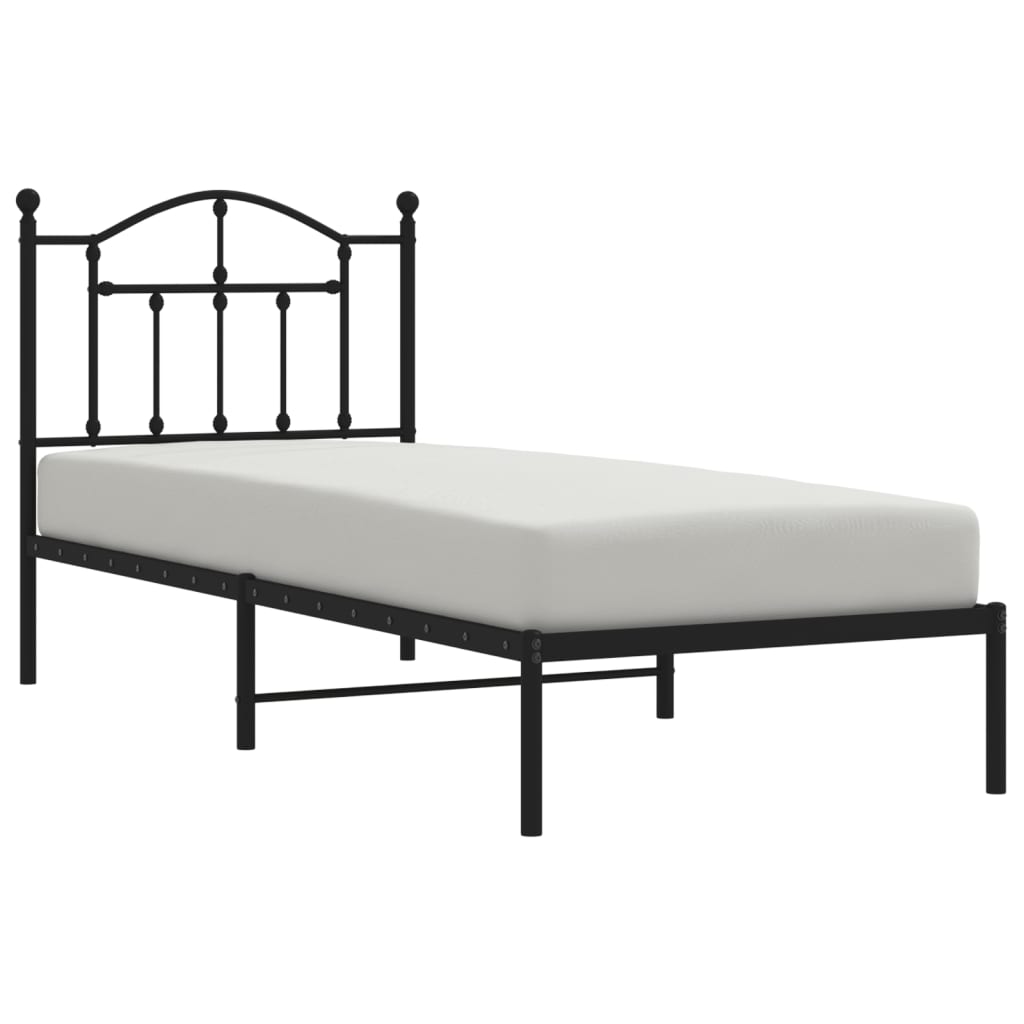 Black Metal Bed Frame with Headboard 80x200cm - Durable Design