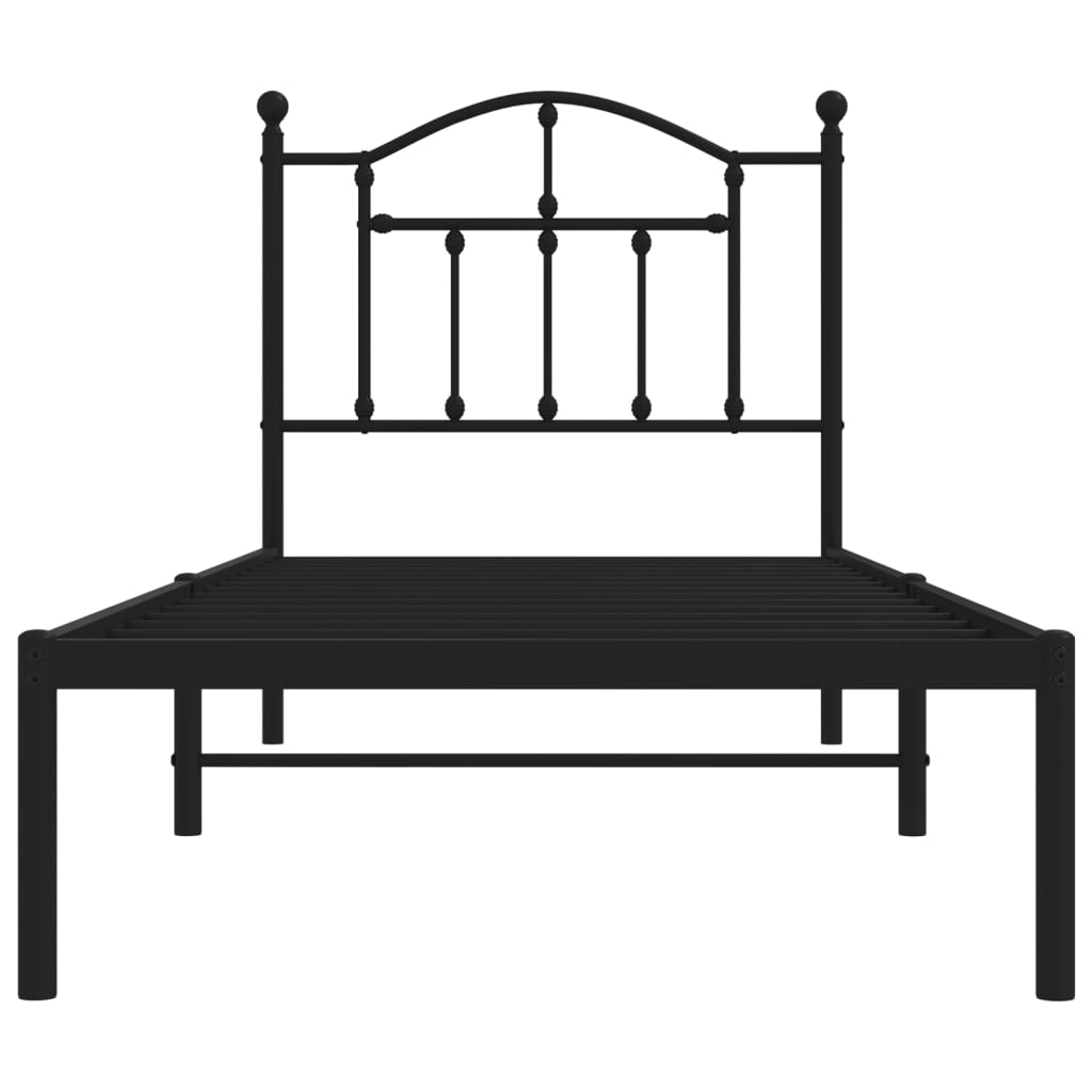Black Metal Bed Frame with Headboard 80x200cm - Durable Design