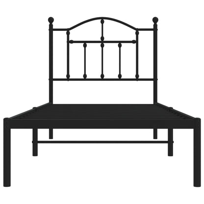 Black Metal Bed Frame with Headboard 80x200cm - Durable Design