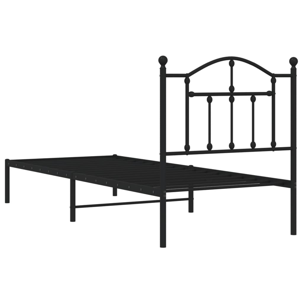 Black Metal Bed Frame with Headboard 80x200cm - Durable Design