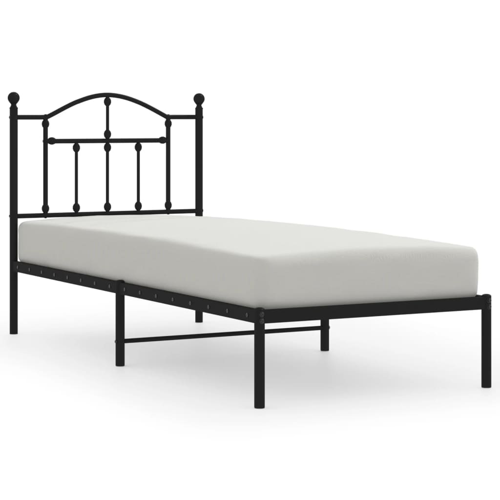 Black Metal Bed Frame with Headboard, 90x190cm, No Mattress Included