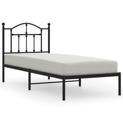 Black Metal Bed Frame with Headboard, 90x190cm, No Mattress Included