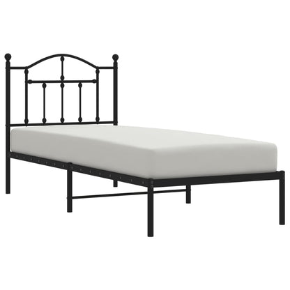 Black Metal Bed Frame with Headboard, 90x190cm, No Mattress Included