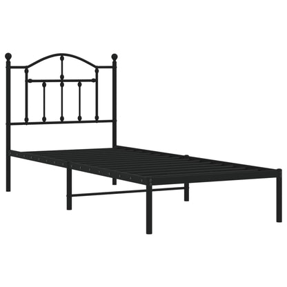 Black Metal Bed Frame with Headboard, 90x190cm, No Mattress Included