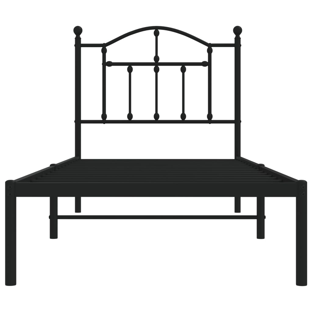 Black Metal Bed Frame with Headboard, 90x190cm, No Mattress Included