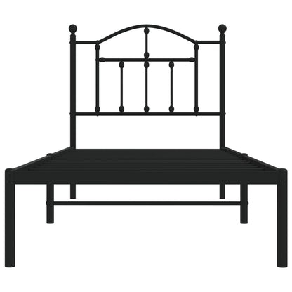 Black Metal Bed Frame with Headboard, 90x190cm, No Mattress Included