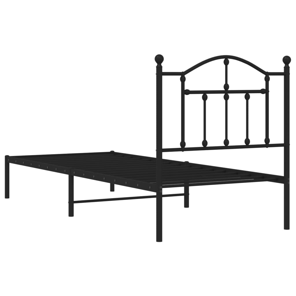 Black Metal Bed Frame with Headboard, 90x190cm, No Mattress Included