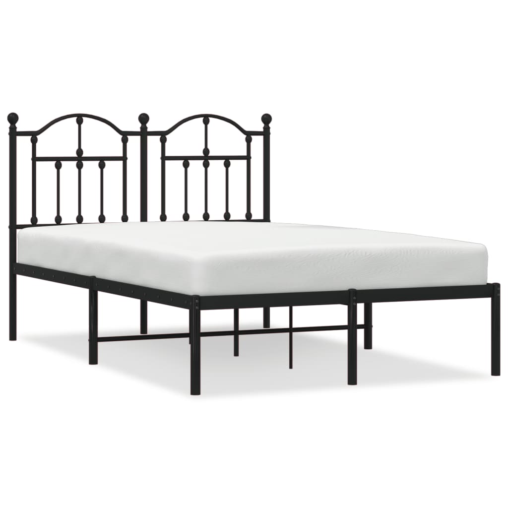 Black Metal Bed Frame with Headboard, 120x190cm, No Mattress Included