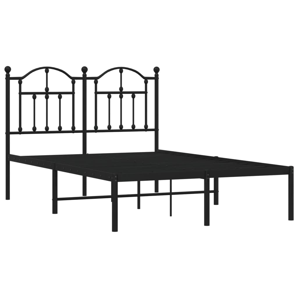 Black Metal Bed Frame with Headboard, 120x190cm, No Mattress Included
