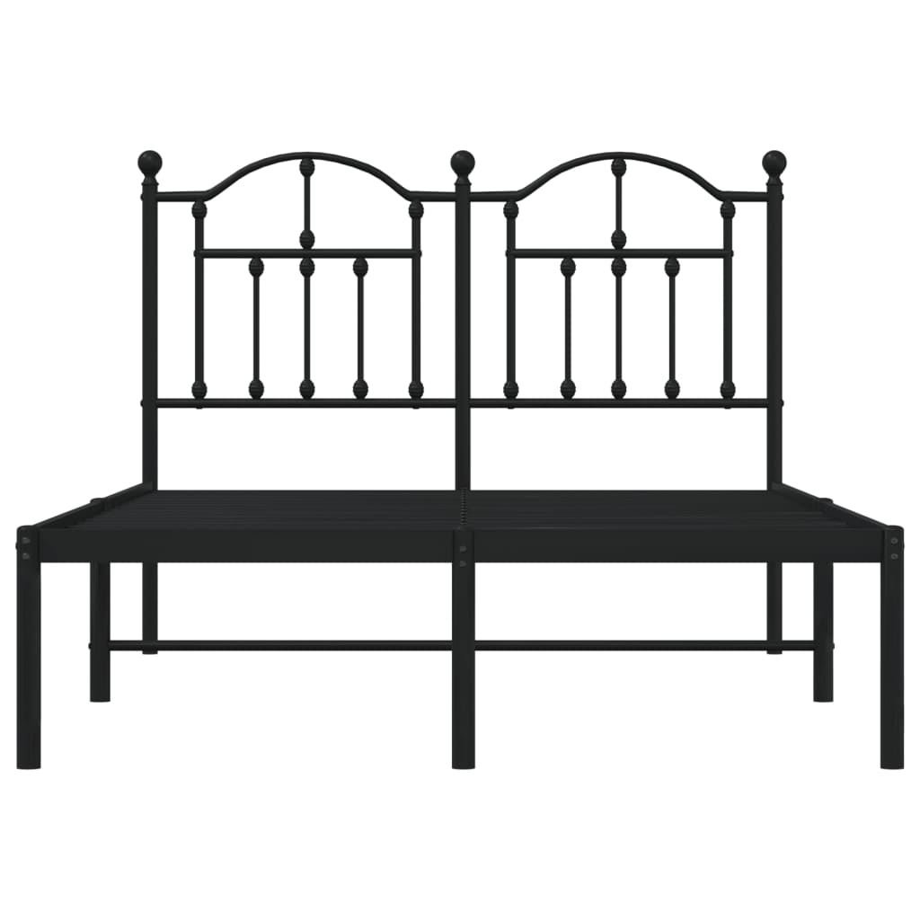 Black Metal Bed Frame with Headboard, 120x190cm, No Mattress Included