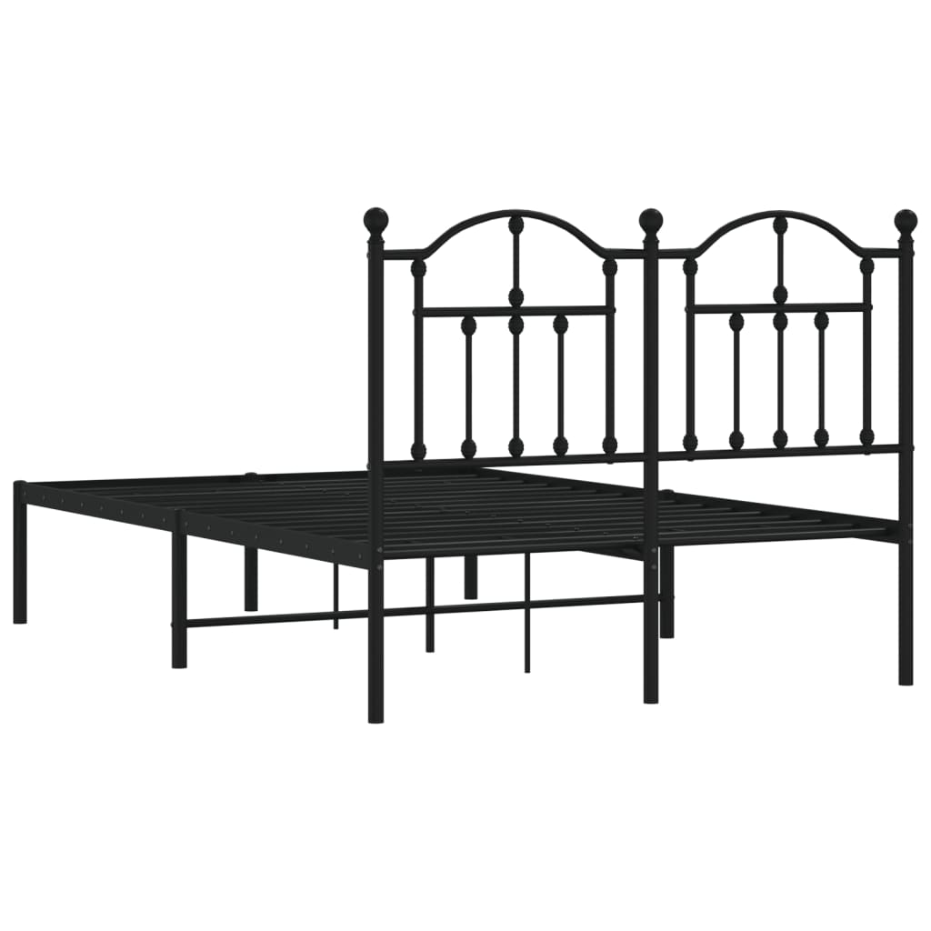 Black Metal Bed Frame with Headboard, 120x190cm, No Mattress Included