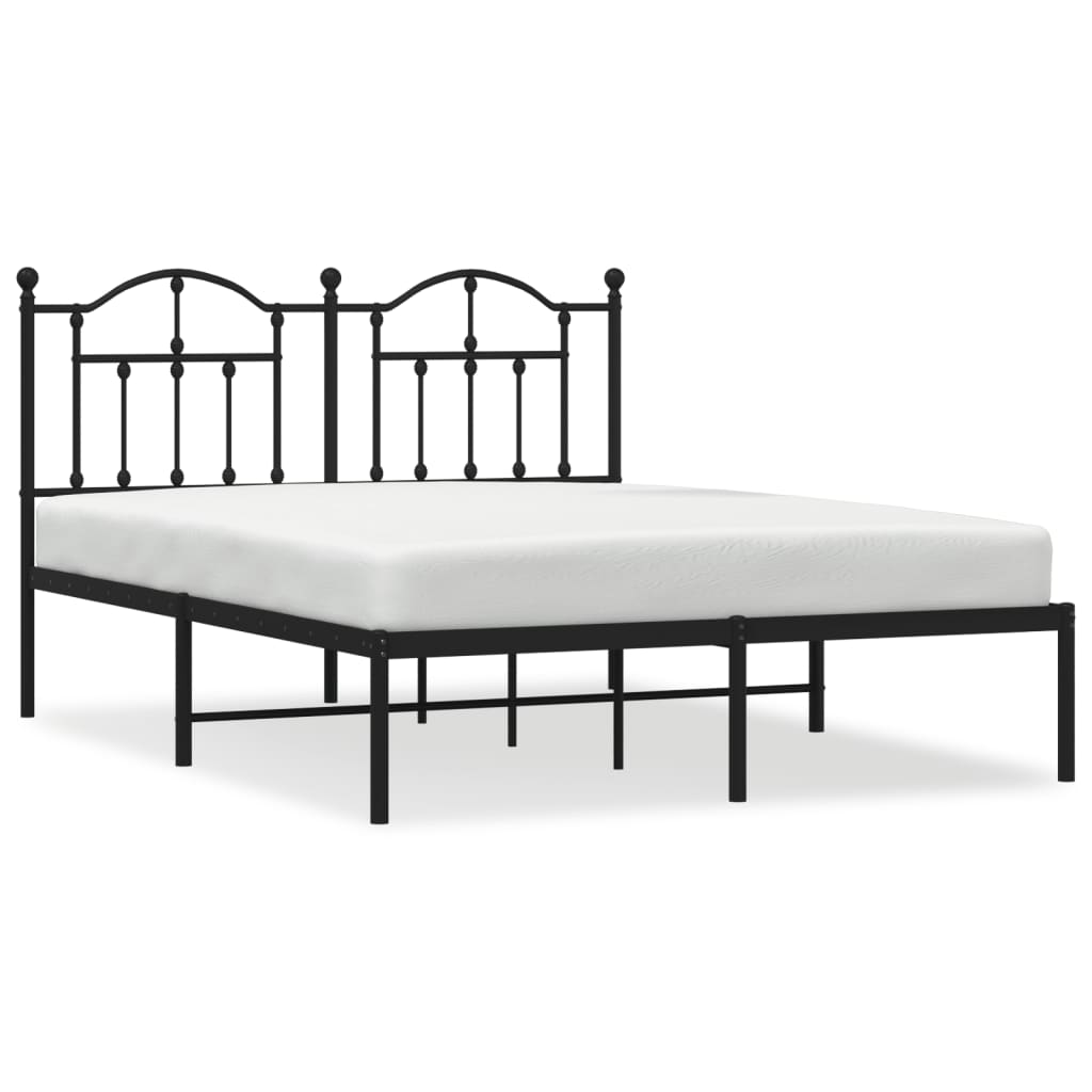 Black Metal Bed Frame with Headboard 140x190cm - Mattress Not Included