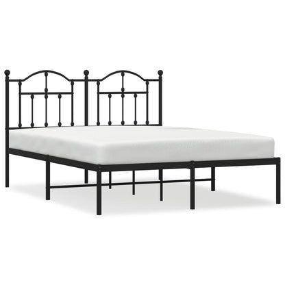 Black Metal Bed Frame with Headboard 140x190cm - Mattress Not Included